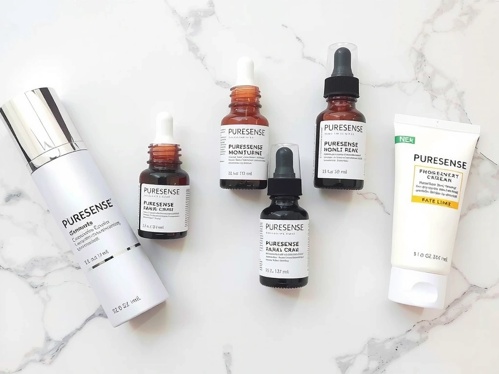 Various Puresense skincare products lined up