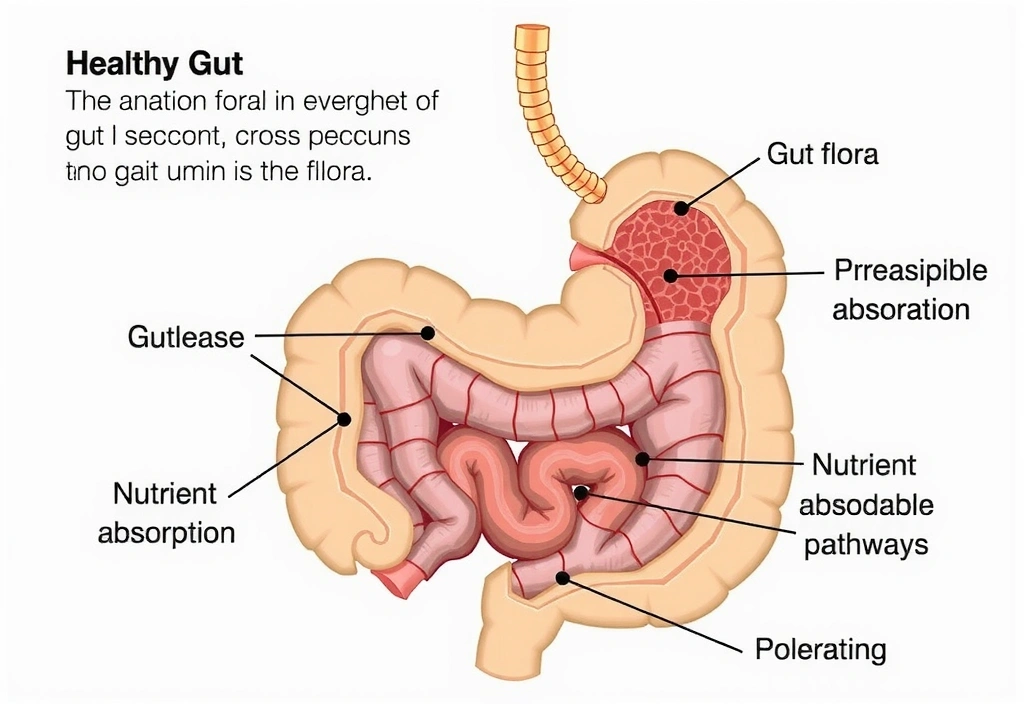 Diagram showing healthy gut flora and digestive system
