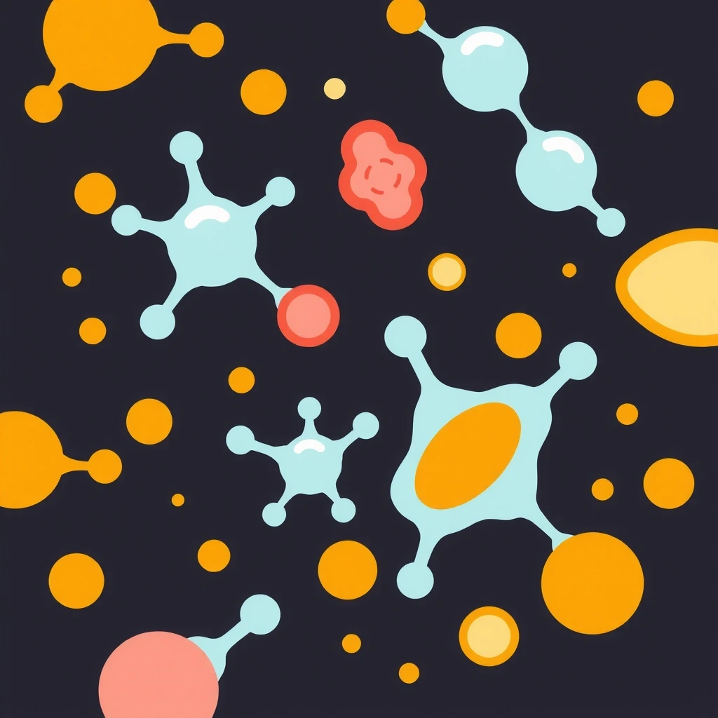 Enzyme molecules breaking down food particles