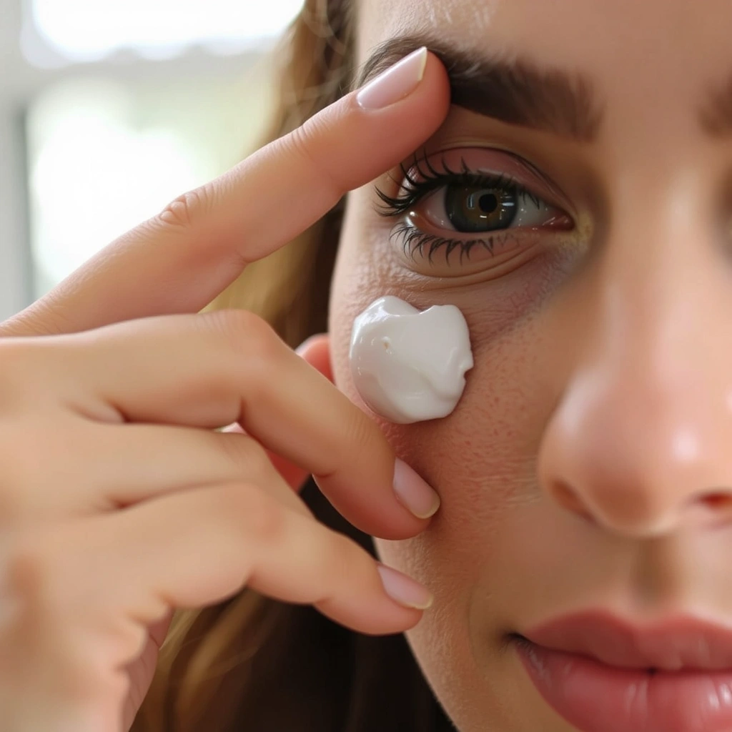 Person applying eye cream gently