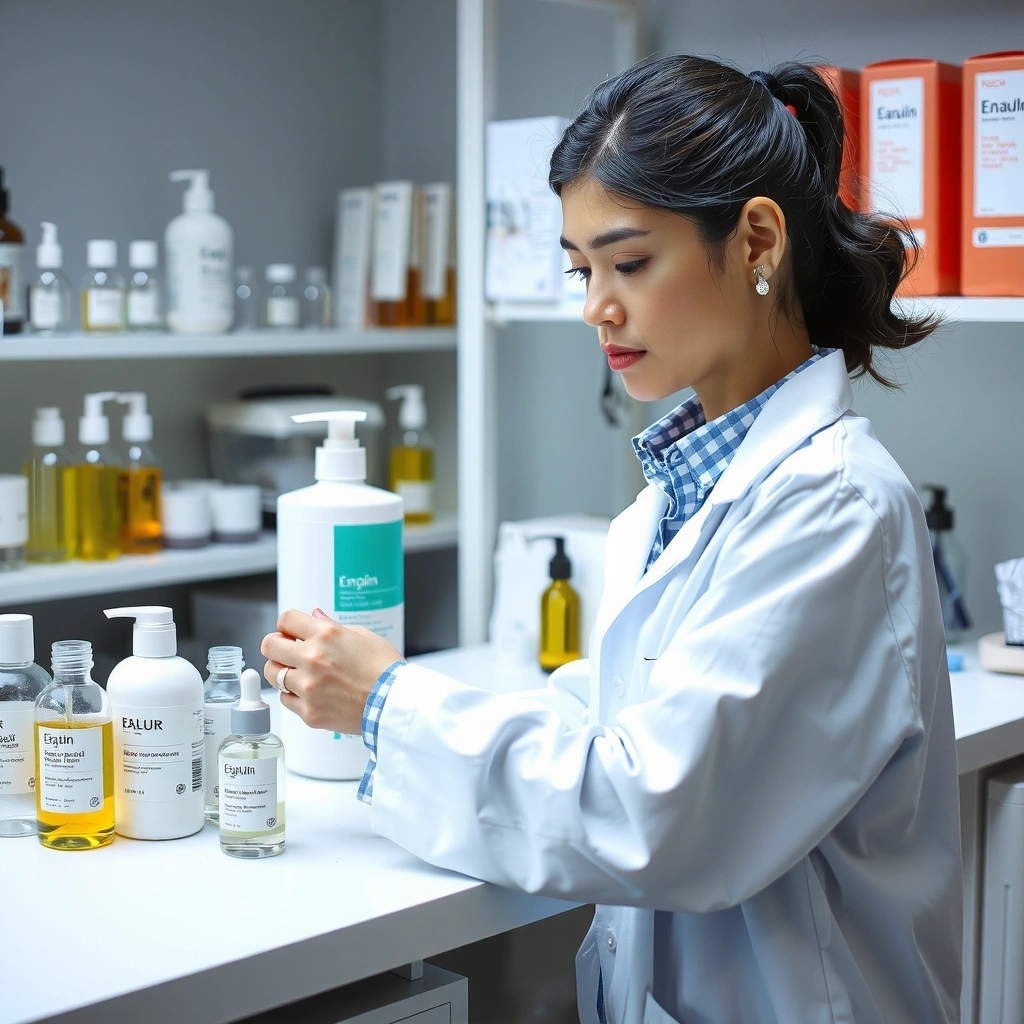 Scientist formulating skincare in a lab
