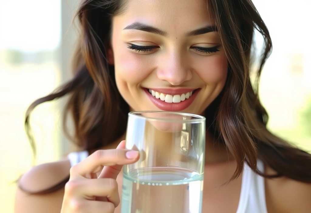 Woman drinking water for healthy skin