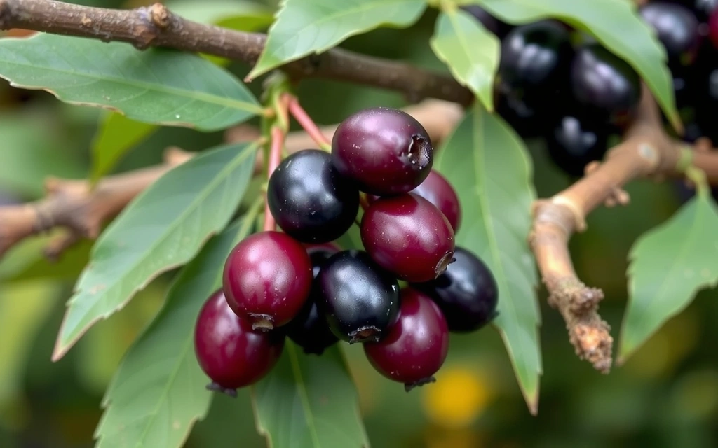 Dark elderberries on a branch