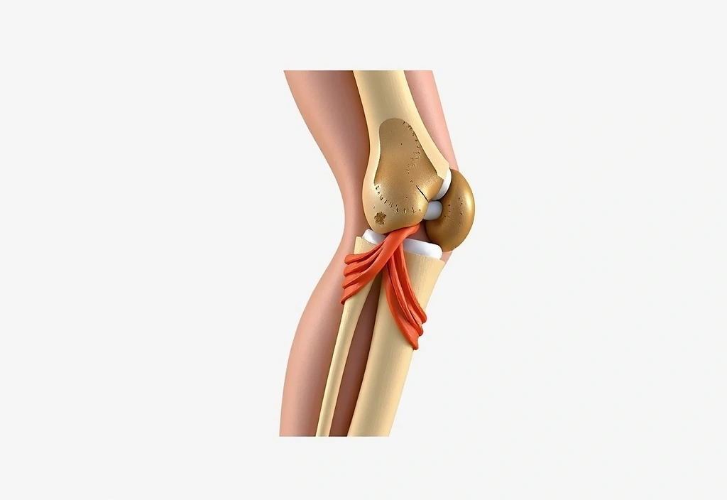 A detailed illustration of a healthy human knee joint
