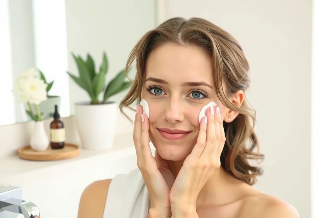 Woman cleansing her face