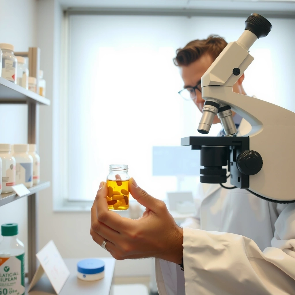 Scientist examining supplements in a lab